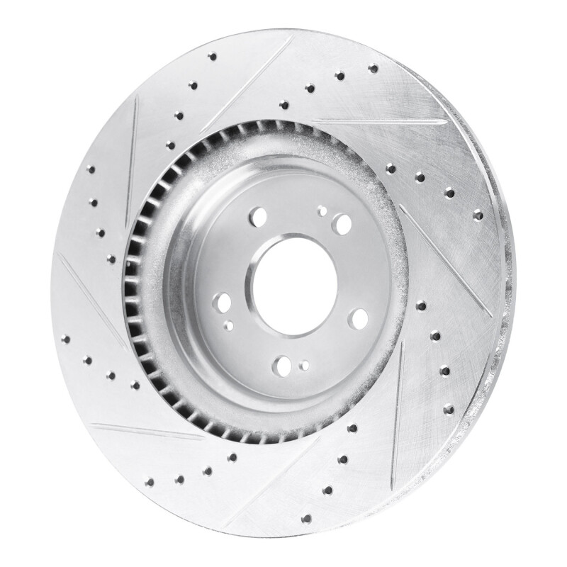 Genesis GV70 Brake Rotor (1) - Front Right - R1 Concepts - Drilled & Slotted - Silver - `21-`25